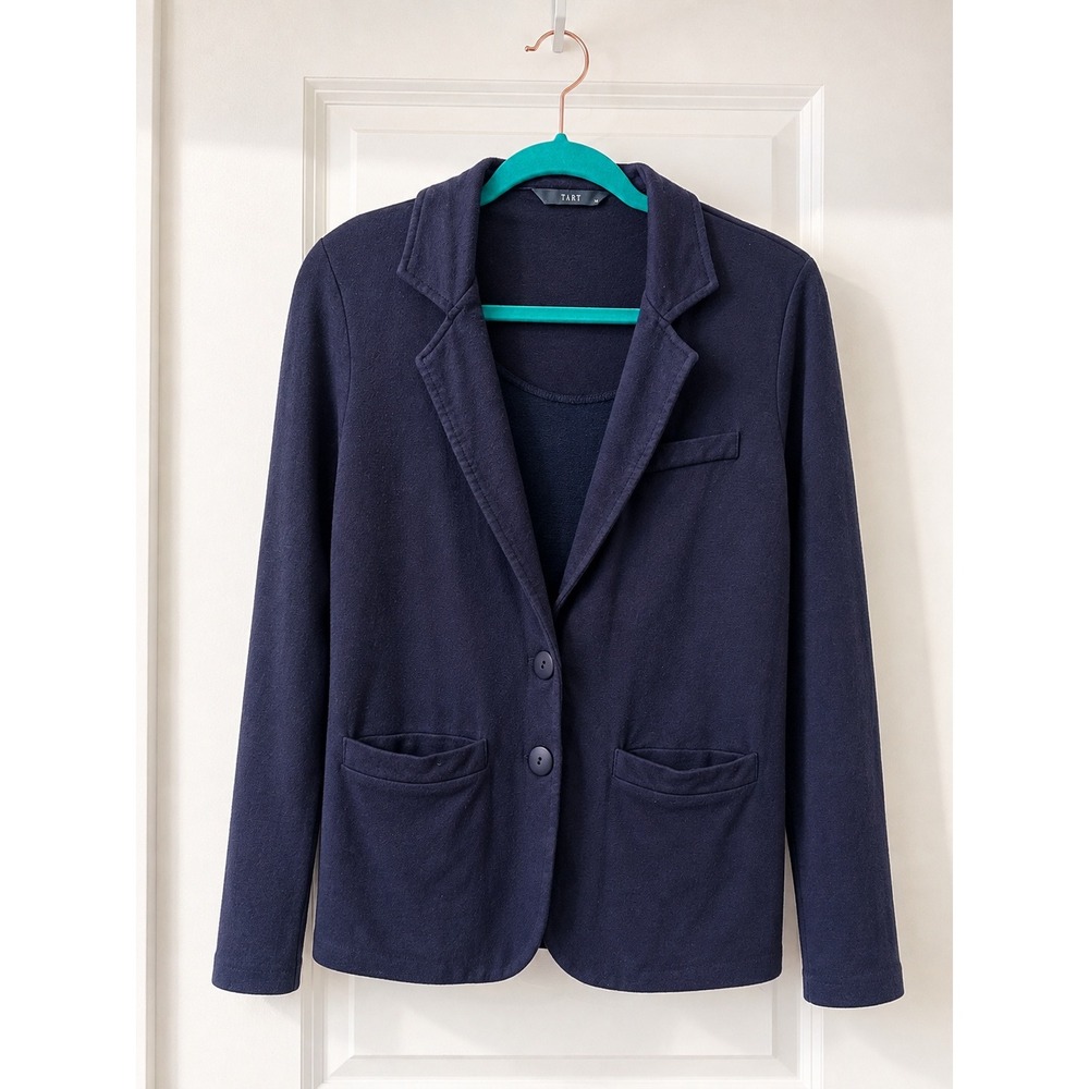 Tart Collections Navy Blue Knit Blazer Two Button Jersey Jacket XS